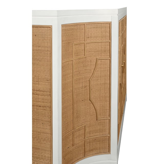 Matthew Izzo Home Isabel Rattan and Matte White Lacquer Storage Cabinet With Greek Key Design and Brass Accents For Sale - Image 9 of 9
