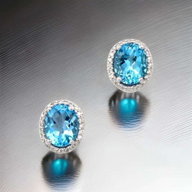 Natural Topaz Diamond Stud Earrings 14k W Gold 6.98 TCW Certified For Sale - Image 10 of 17