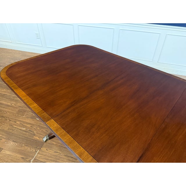 Brown Traditional Georgian Style Satinwood Banded Mahogany Dining Table by Leighton Hall - Showroom Sample For Sale - Image 8 of 18
