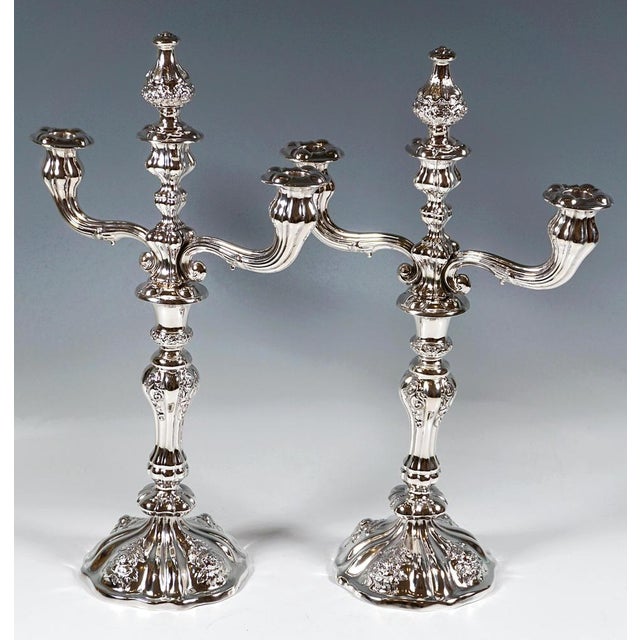 Antique Vienna 3-Flame Biedermeier Silver Candleholders, 1857, Set of 2 For Sale - Image 3 of 15
