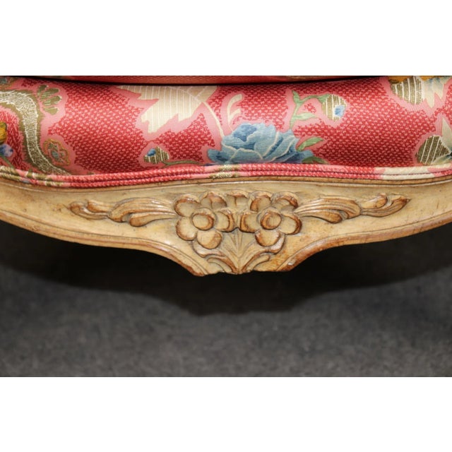 Gorgeous Pair of Paint Decorated Upholstered French Large Bergere Chairs For Sale - Image 11 of 13