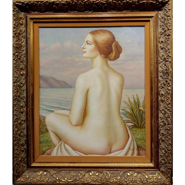 Adrián Pérez Pulido 1970 Nude Female by a Beach in Barcelona-OIl painting Spanish post War Expressionist | (1932 - 1975 )...