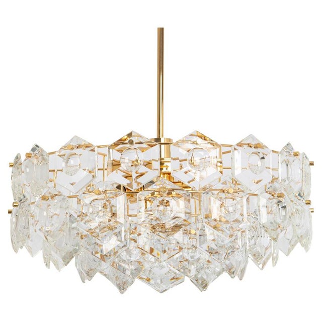 Chandelier Gilt Brass and Crystal Glass from Kinkeldey, Germany, 1970s For Sale - Image 15 of 15