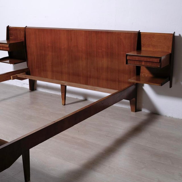 Mid-Century Double Bed with Suspended Wooden Bedside Tables, 1950s For Sale - Image 18 of 18