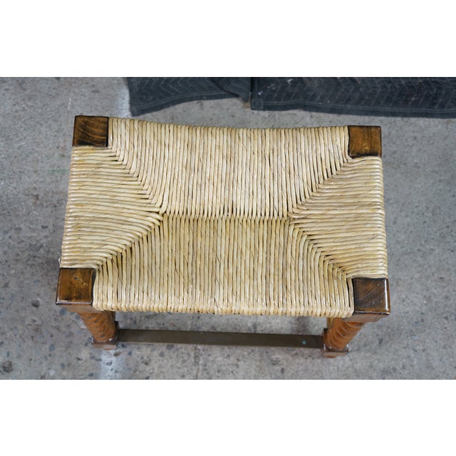 Brown 2 Vintage Spanish Revival Country French Barley Twist Stools Rush Saddle Seats For Sale - Image 8 of 17
