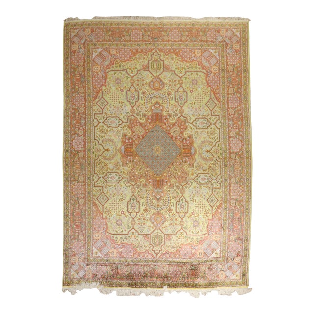 Antique Botanical Silk Kashan Rug - 8'4" x 11'5" For Sale