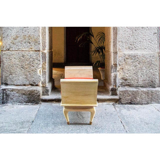 Art Deco Stools in Wood, Brass and Leather, Italy, 1930s, Set of 2 For Sale - Image 3 of 7