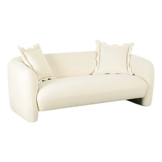 Lou Cream Performance Velvet Loveseat For Sale