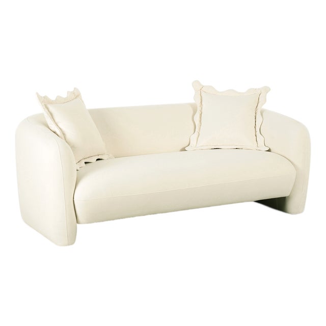 Lou Cream Performance Velvet Loveseat For Sale