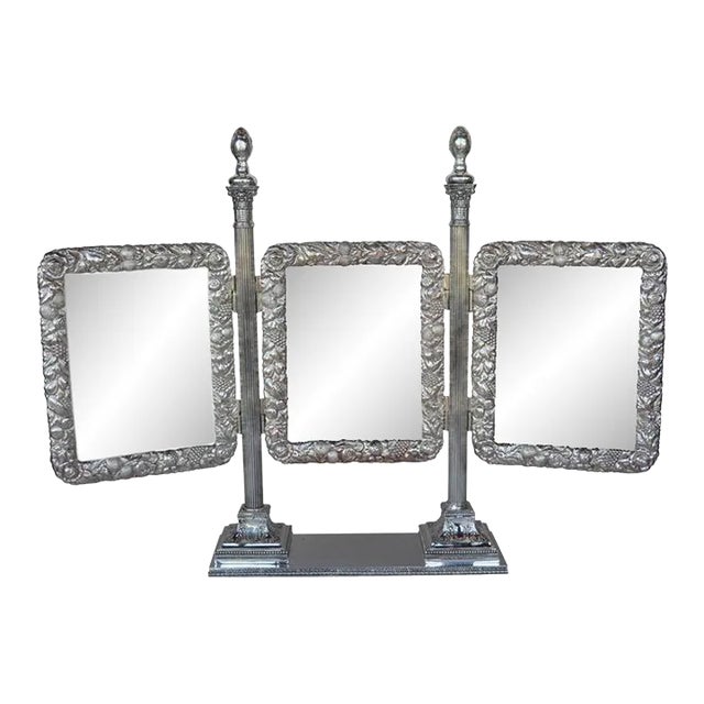 Antique Bronze Silverplate English Vanity Mirror For Sale