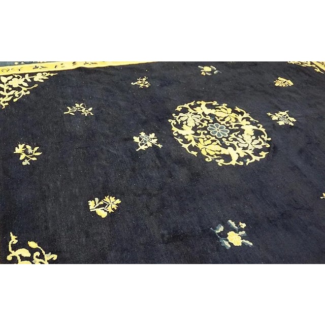 Navy Blue 1920s Blue Navy Medallion Antique Chinese Peking Carpet 9'2" X 11'8" Knotted Wool Rug For Sale - Image 8 of 12