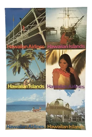 Vintage Hawaiian Airlines Travel Poster New Zealand to Hawaiian Islands by Clark and Mathewson