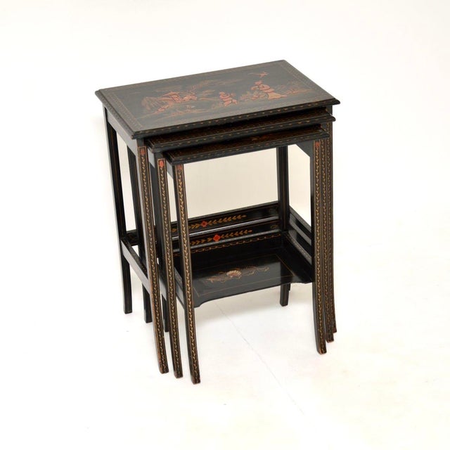 Antique Edwardian Lacquered Chinoiserie Nesting Tables, 1900, Set of 3 For Sale - Image 12 of 12