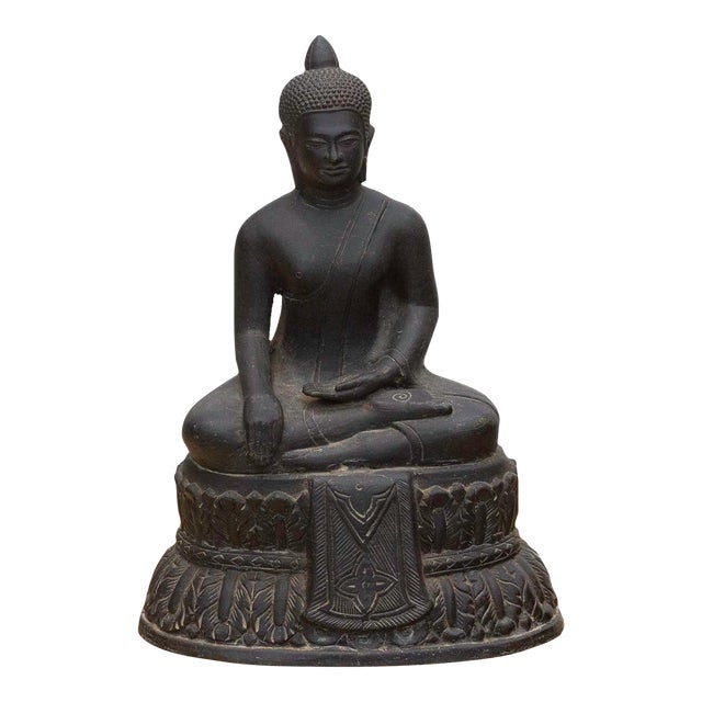 Captivating Metal Buddha With Patinated Finish For Sale