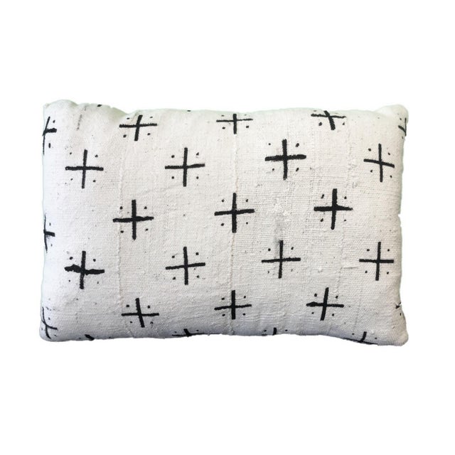 Superb, authentic African Bogolanfini cotton Mud Cloth pillow with cross design on one side and plain mud cloth on the...