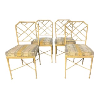 1950s Chinoiserie Metal Calcutta Dining Patio Chairs by Brown Jordan- Set of 4 For Sale