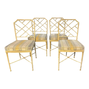 1950s Chinoiserie Metal Calcutta Dining Patio Chairs by Brown Jordan- Set of 4