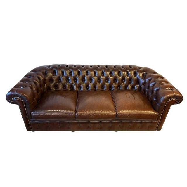 Vintage Brown Leather Chesterfield Sofa For Sale - Image 5 of 9