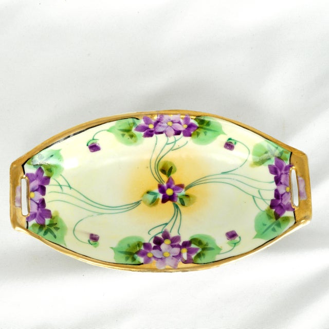 Yellow Antique Nippon Porcelain Trays Violet Motif – 1920s Set of 12 For Sale - Image 8 of 11