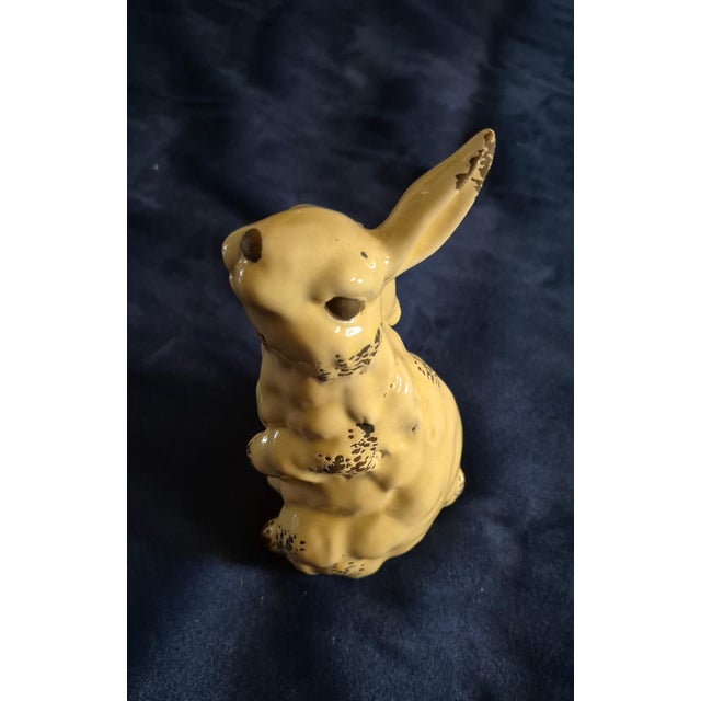Mid 20th Century Vintage Primitive Folk Art Style Yellowware Sponged Ceramic Rabbit Figurine For Sale - Image 5 of 10