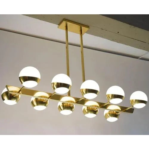 Siderale 10 Lights Brass and Lattimo Glass Chandelier by Silvio Piattelli For Sale - Image 9 of 13