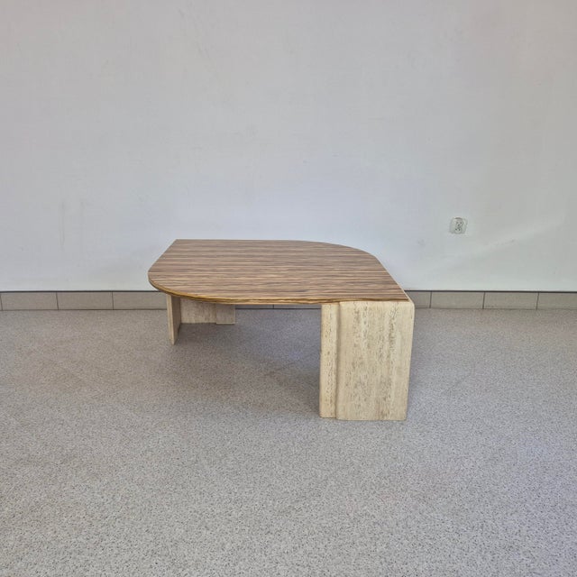 Mid-Century Coffee Table in Travertine and Olive Wood Veneer, 1970s For Sale - Image 12 of 12