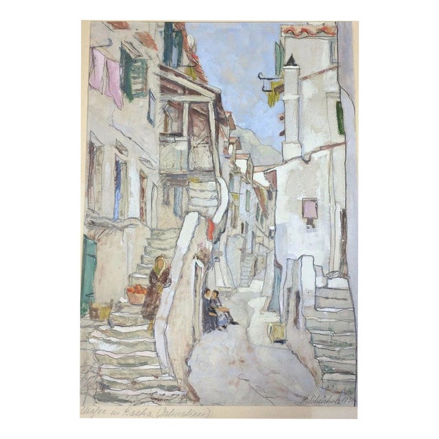 Schürholz Hans, Baška Street View KRK Street Dalmatia Croatia, 1930, Oil on Canvas For Sale