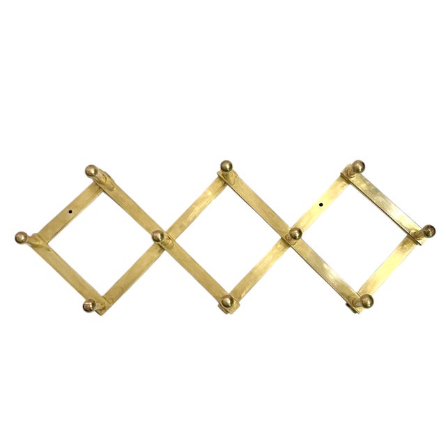 Mid-Century Modern Vintage Mid Century Italian Brass “Accordion” Style Coat Hat Rack For Sale - Image 3 of 17