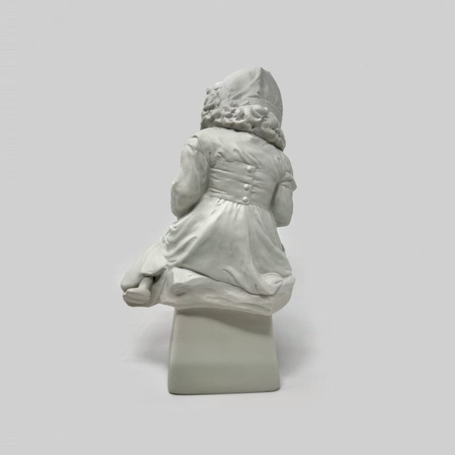 Antique German Bisque Figure of Unhappy Young Girl With Empty Bowl and Doll For Sale - Image 4 of 6