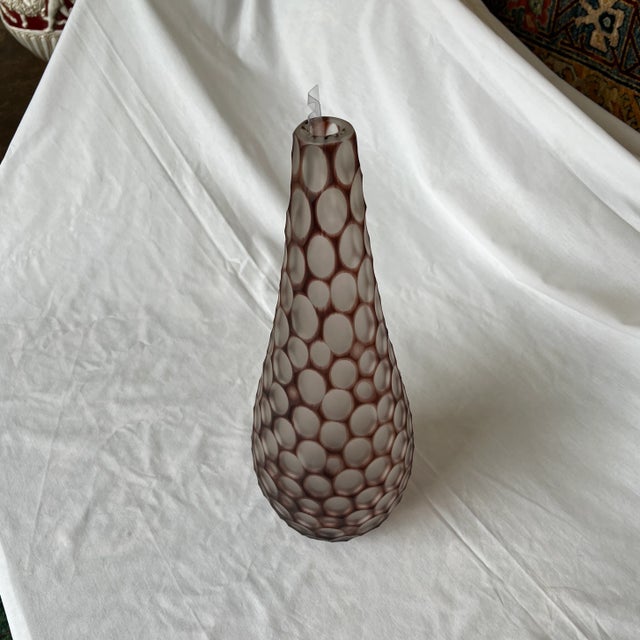 Contemporary Italian Hand Blown Murano Glass Vase in Eggplant Color Signed by Artist For Sale - Image 3 of 13