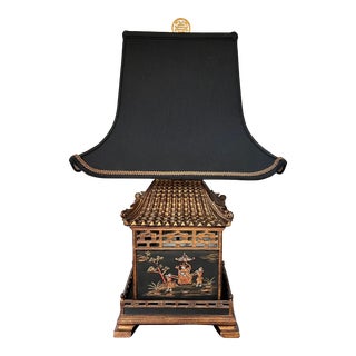 Rare Frederick Cooper Pagoda Table Lamp With Original Shantung Shade For Sale
