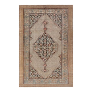 Antique Persian Serab Camel Hair Rug With Medallion and Geometric Design 6'7 X 10'7 For Sale