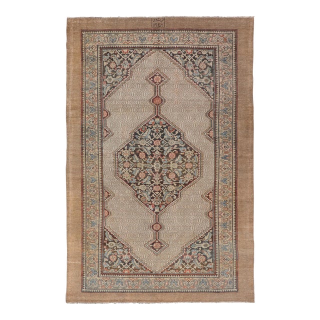 Antique Persian Serab Camel Hair Rug With Medallion and Geometric Design 6'7 X 10'7 For Sale