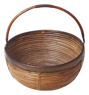 Large Italian Basket in Brass and Rattan, 1960s