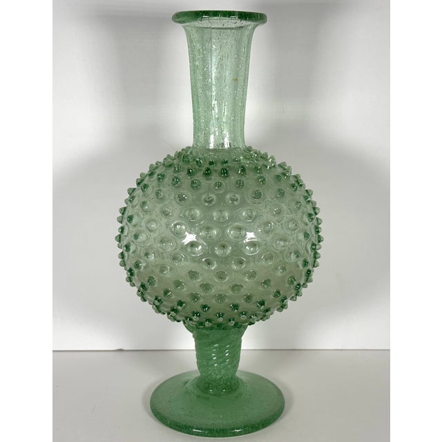 20th Century MCM Italian Empoli Green Knobbly Pedestal Vase With Uv Glow For Sale - Image 6 of 16