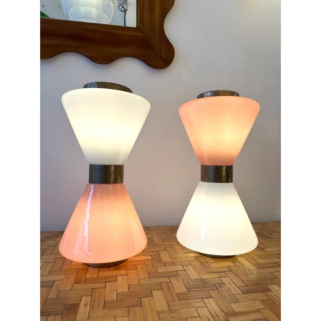 2020s Pair of Diabolo Lamps Pink and White Murano Glass. Italy For Sale - Image 5 of 12