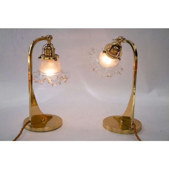 Gold Art Deco Table Lamps with Glass Shades, Vienna, 1920s, Set of 2 For Sale - Image 8 of 14