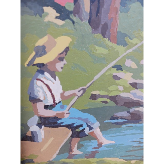 Brown American Paint-by-Number "Four Seasons" 1972-Fishing Hole, Swans - Set of 4 Iconic Folk Art For Sale - Image 8 of 12