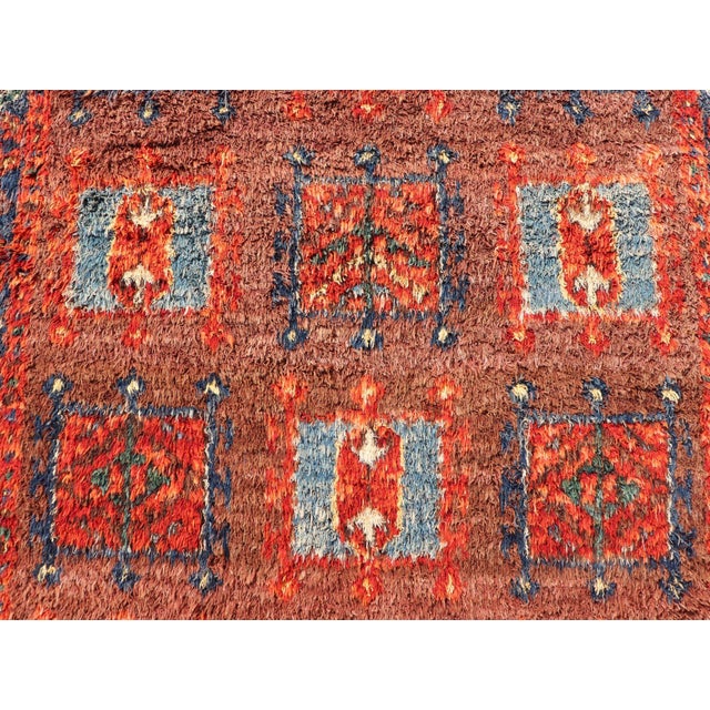 Textile Vintage Turkish Tulu Rug With Bold Red Field and Blue Geometric Motifs For Sale - Image 7 of 12