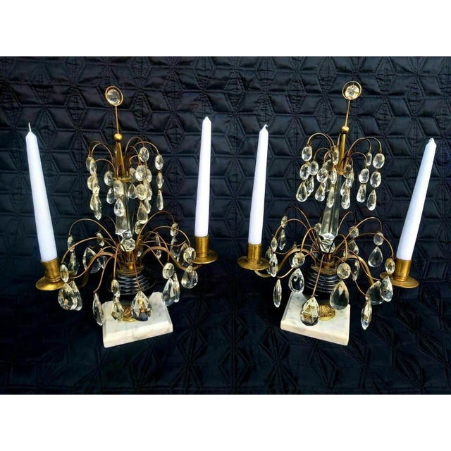 C1820 Antique Russian Neoclassical Ormolu W/ Royal Blue Glass Girandoles/ Candelabra For Sale - Image 10 of 13