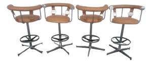 Attributed Daystrom Style Late 20th Century Mid-Century Faux Leather and Chrome Swivel Bar Stools – Set of 4