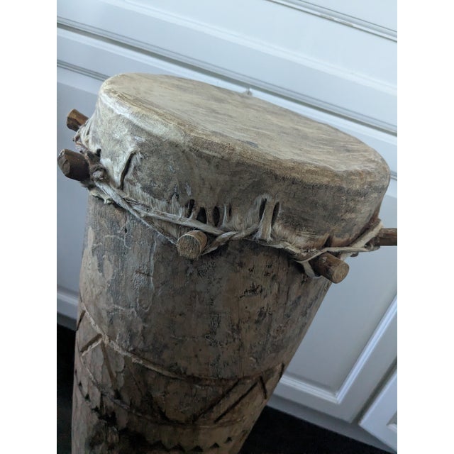 Unique one of a kind antique African tribal drum From Ghana Heavy Hand carved wood 20th century