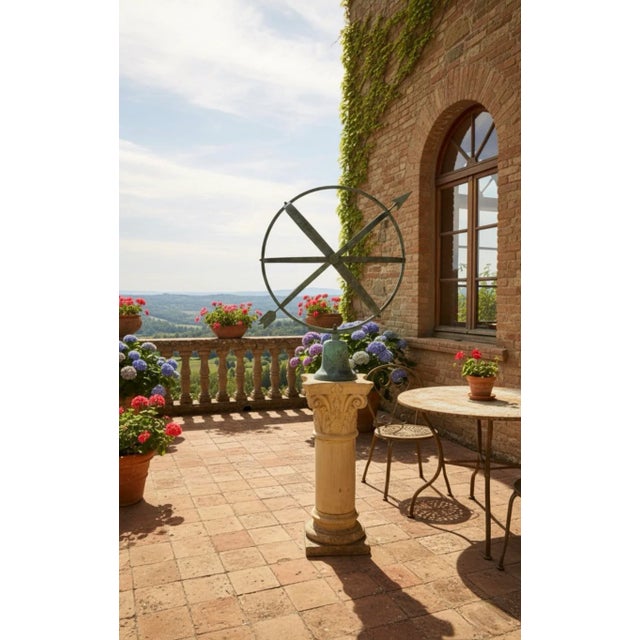 Antique Patinated Bronze Armillary Sphere on Carved Stone Pedestal For Sale In West Palm - Image 6 of 7