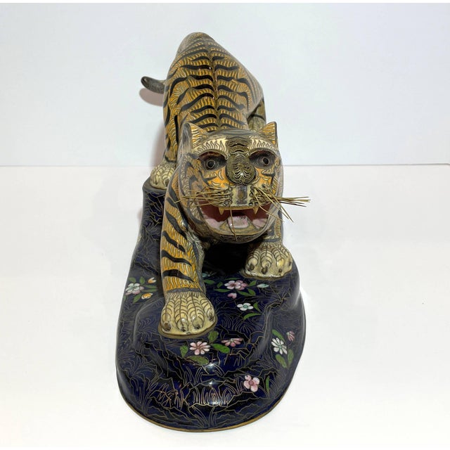 Metal Vintage Chinese Cloisonne Tiger For Sale - Image 7 of 15