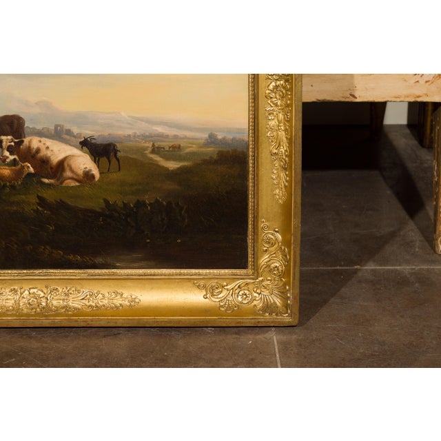 Italian 19th Century Framed Oil on Canvas Painting Depicting Cows in Pastures For Sale - Image 10 of 12
