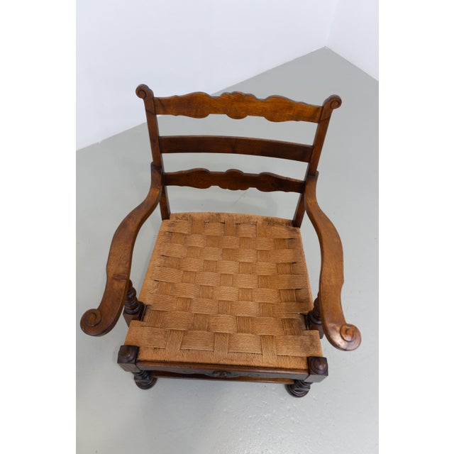 Danish Art Nouveau Lounge Chair in Oak and Papercord, 1930s. For Sale - Image 13 of 18