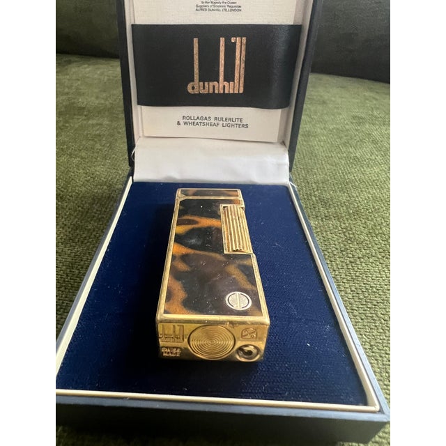 Vintage Dunhill Gold Plated Rare Cognac Marble Lacquer Lighter Original Case For Sale - Image 9 of 18