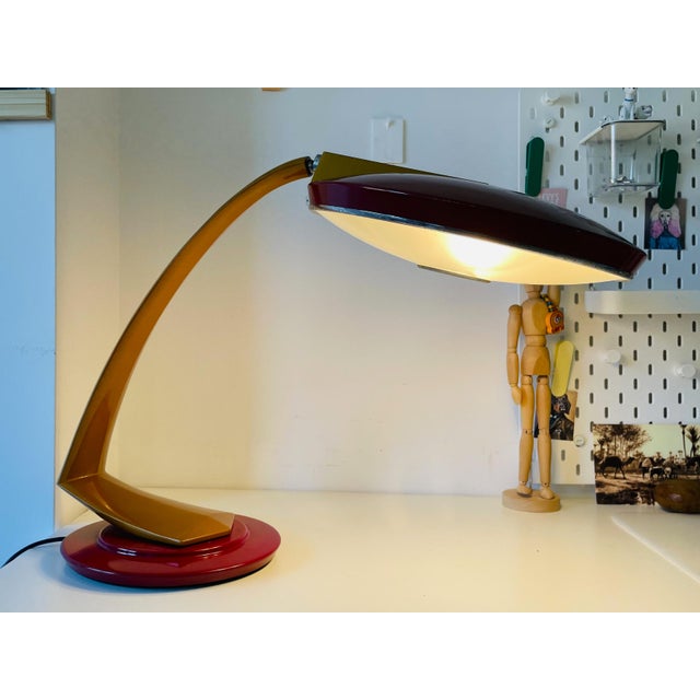 Modernist Spanish Red Metal Desk Lamp Boomerang 2000 by Fase, 1960s For Sale - Image 10 of 17
