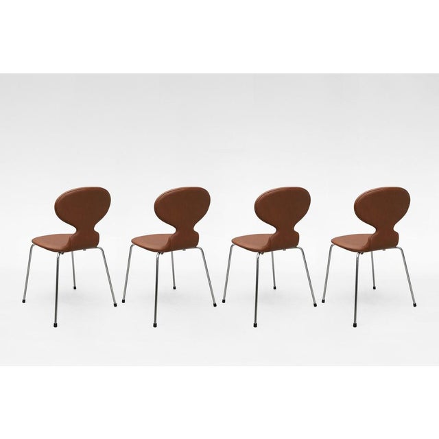 Series 7 Model 3107 Dining Chairs in Cognac Leather by Arne Jacobsen for Fritz Hansen, Set of 4 For Sale - Image 3 of 6