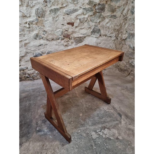 Mid-Century Modern Vintage French Oak School Desk with Hinged Top, 1960s For Sale - Image 3 of 17